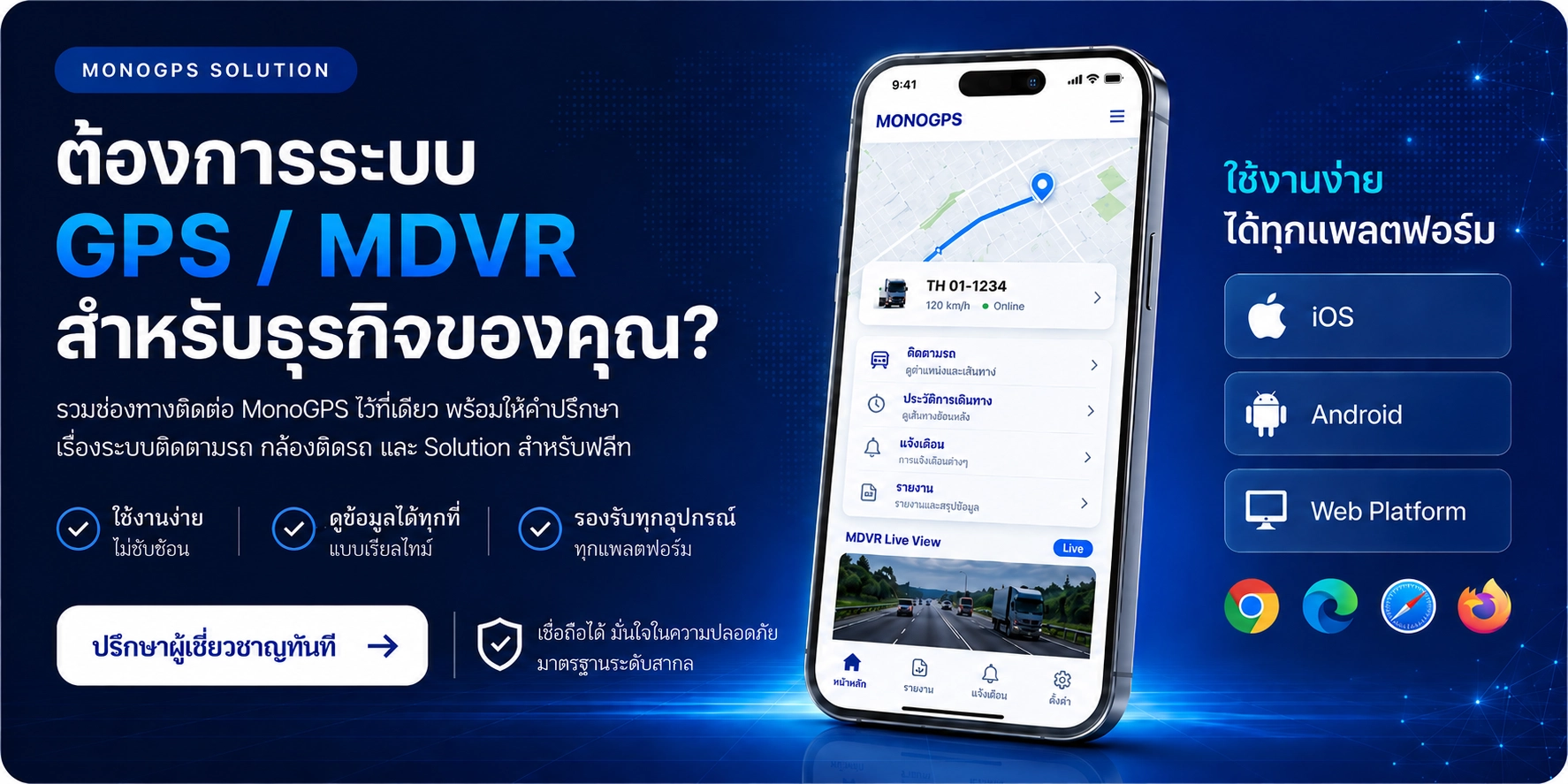MonoGPS Solution ระบบ GPS และ MDVR สำหรับธุรกิจ ใช้งานง่ายได้ทุกแพลตฟอร์ม
